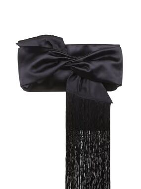 Cult Gaia Black Satin Fringe Bow Waist Belt